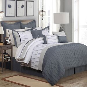 7-Piece Jacquard King Comforter Set Grey and Ivory 7-Piece Jacquard King Comforter Set Grey and Ivory